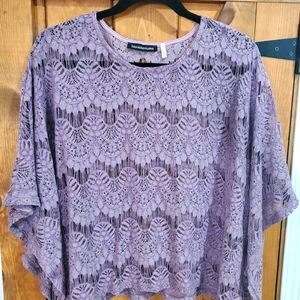 Lavender embroidered crop poncho